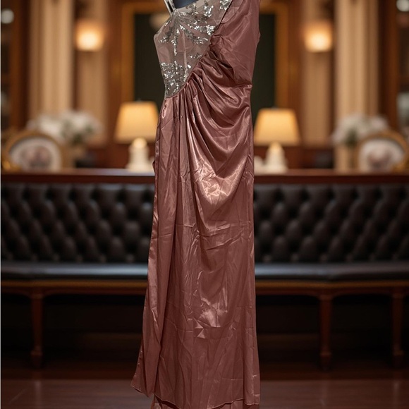 Glamorous One Shoulder Sequin Dress in Brown - Picture 1 of 7